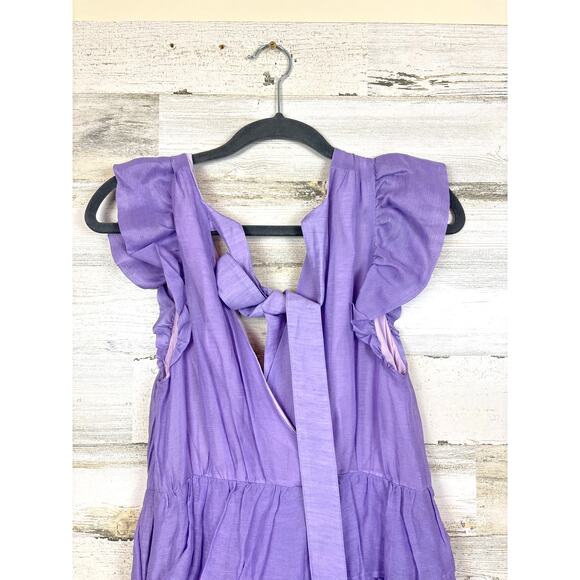 Marie Oliver Women’s 2 Purple Marisol Silk Linen Ruffle Maxi Designer Dress NEW - Picture 5 of 10